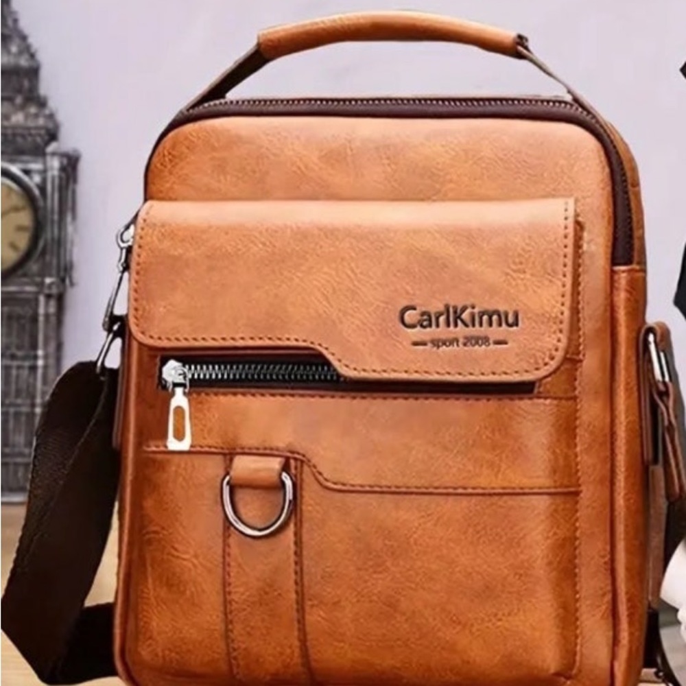 New! “CarlKimu”Men's PU Leather Shoulder Bag,Large Capacity Casual Messenger Bag